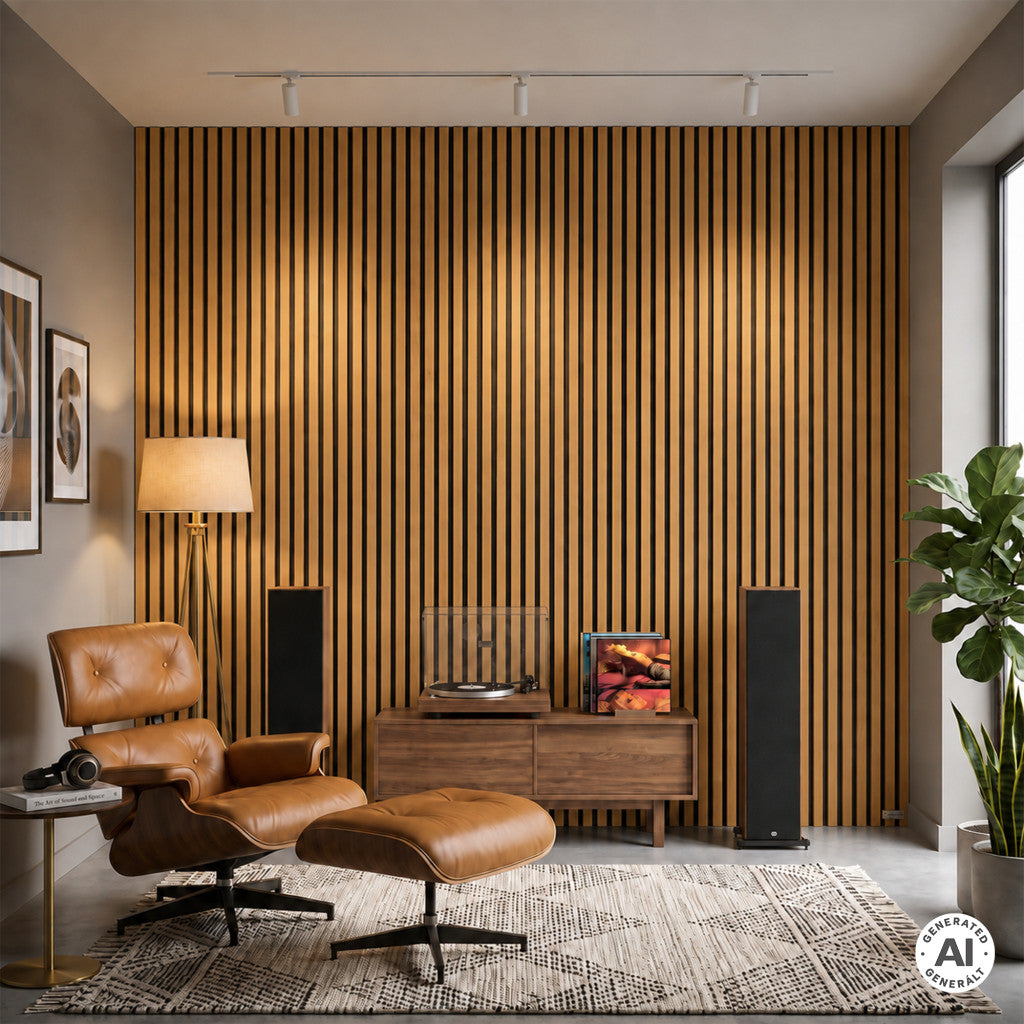 Akustikwandpaneel in Teakholz-Optik, 260 × 60 × 1,8 cm Sekundäres Bild