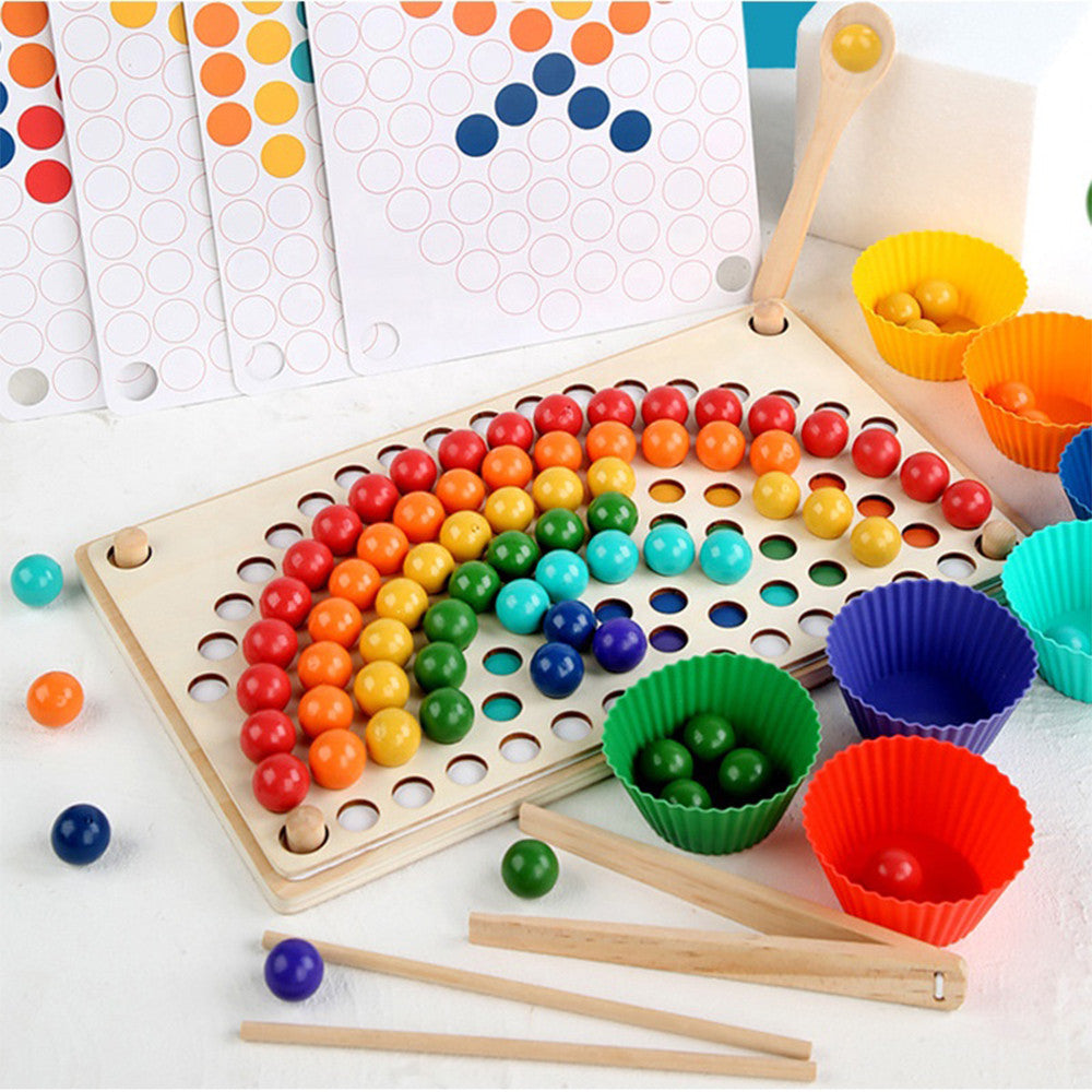 Montessori-Holzspielzeug: Mosaik-Puzzle mit Regenbogenkugeln Sekundäres Bild