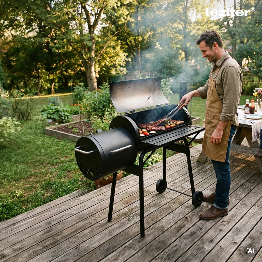 Faszenes kerti grillsütő füstölővel Másodlagos kép
