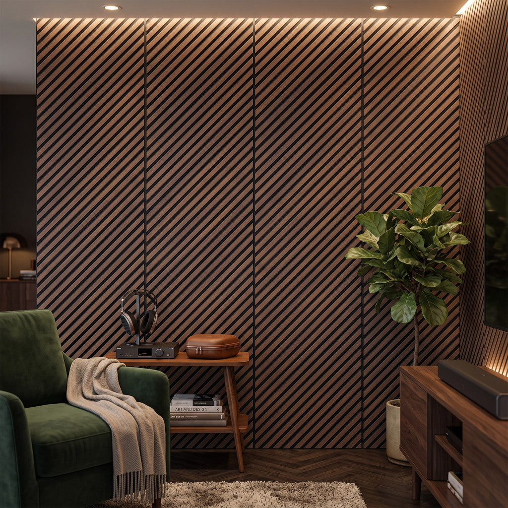 Akustikwandpaneel Deco I in Nussbaum-Optik, 260 × 60 × 1,8 cm Sekundäres Bild