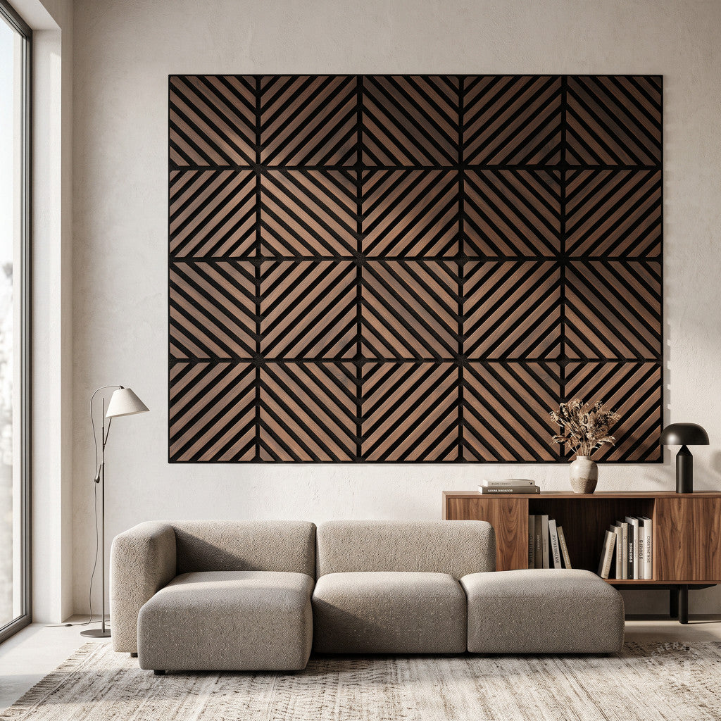 Akustikwandpaneel Deco IX in Nussbaum-Optik, 60 × 60 × 1,8 cm Sekundäres Bild