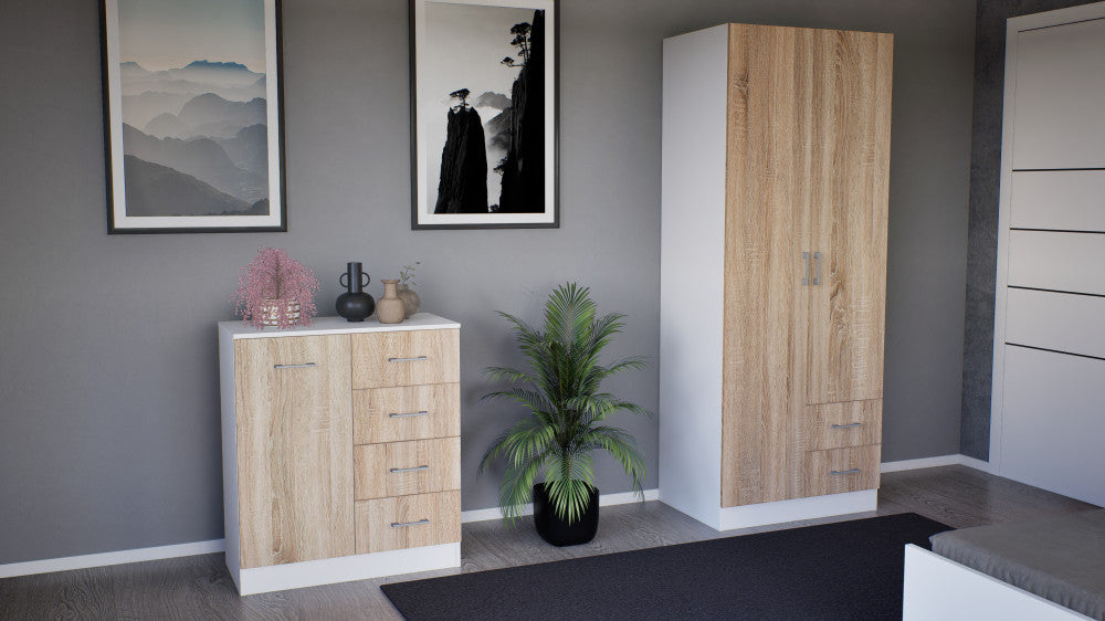 Miami Kleiderschrank 80x205 cm sonoma Eiche weiß Sekundäres Bild