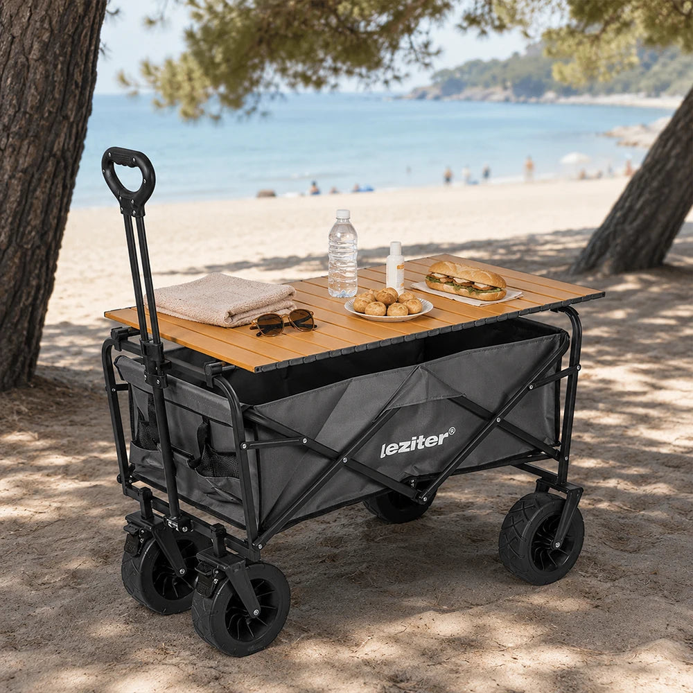 Zusammenklappbarer Premium-Gartenstrandwagen mit Tisch grau Sekundäres Bild
