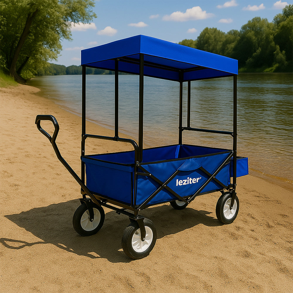 Zusammenklappbarer Gartenstrandwagen mit Dach blau Sekundäres Bild