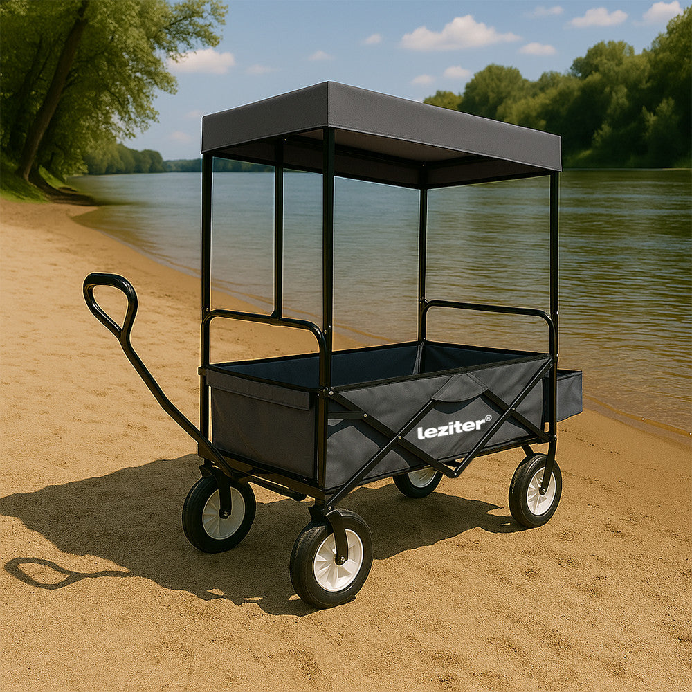 Zusammenklappbarer Gartenstrandwagen mit Dach grau Sekundäres Bild