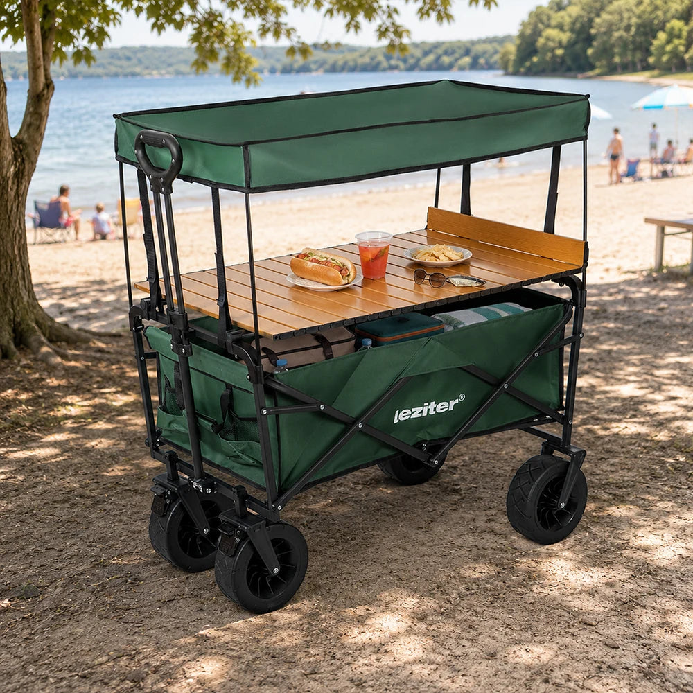 Zusammenklappbarer Premium-Garten-Strandwagen mit Dach und Tisch, grün Sekundäres Bild