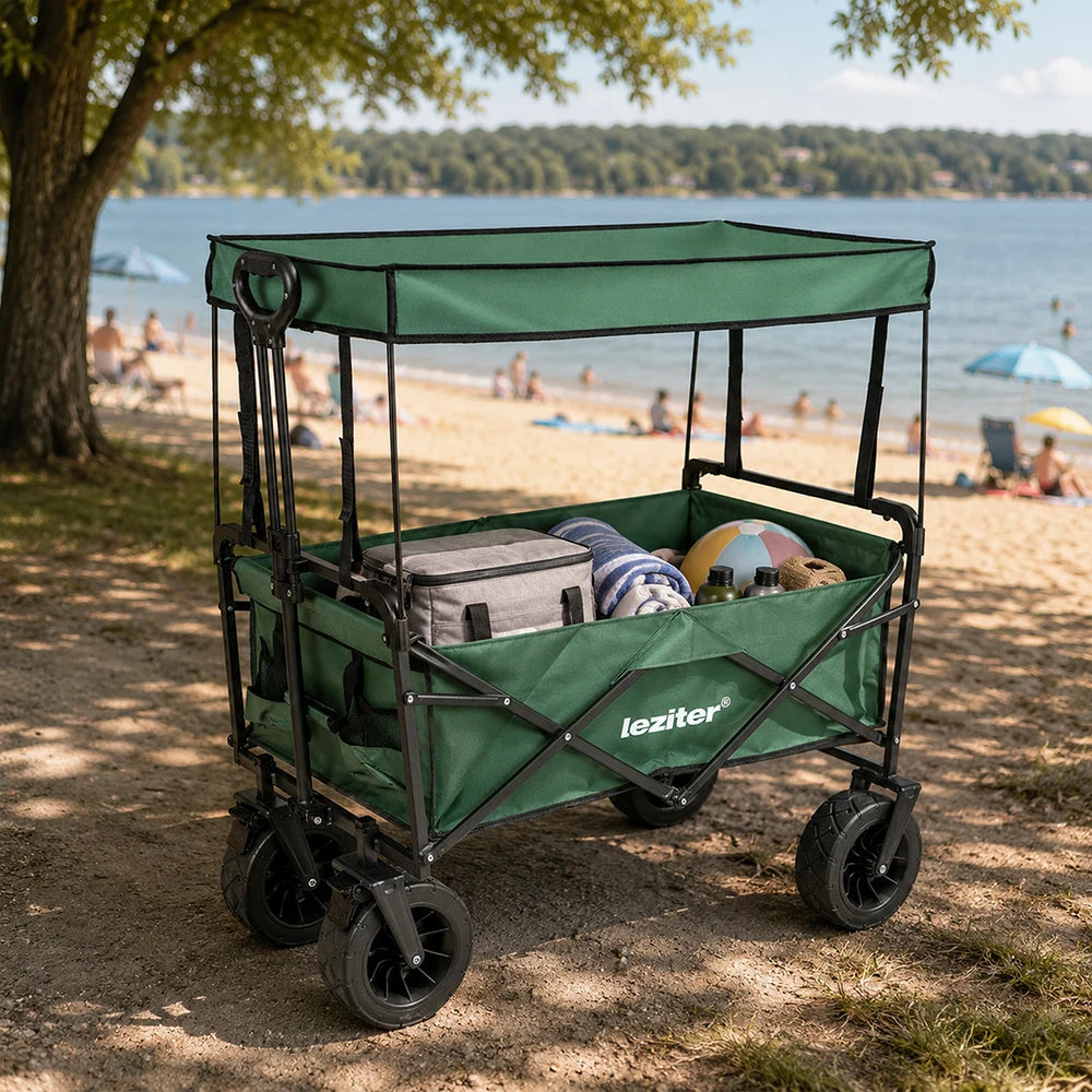 Zusammenklappbarer Premium-Gartenstrandwagen mit grünem Dach Sekundäres Bild