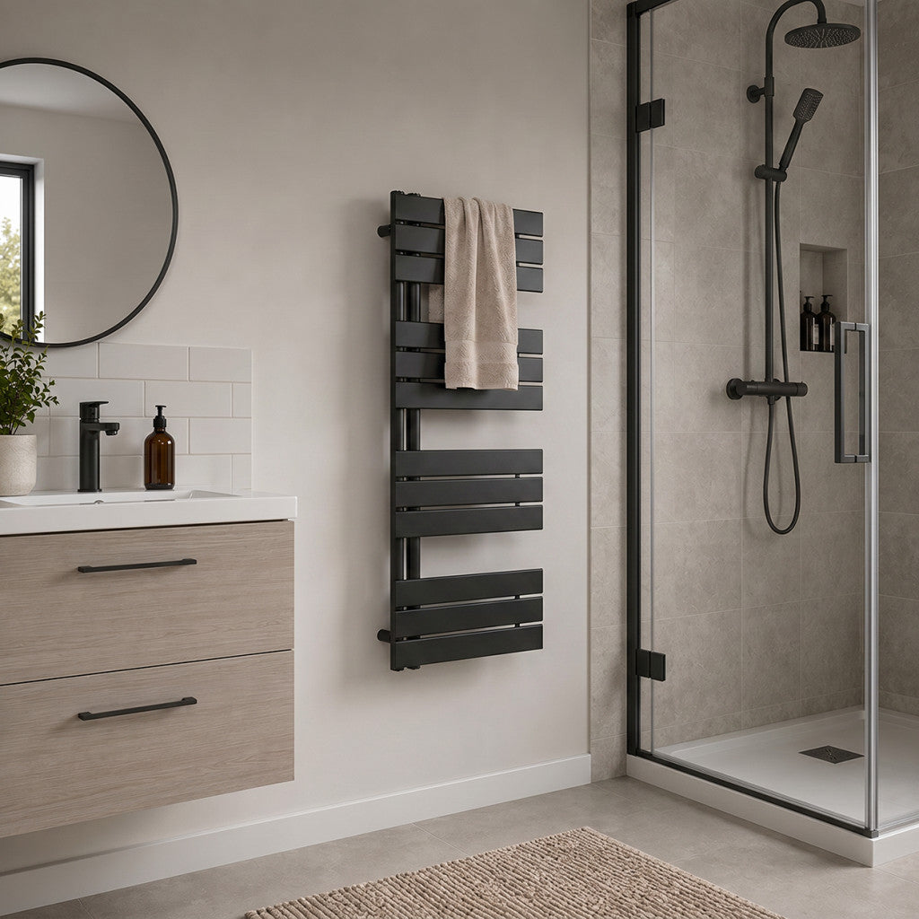 Solaro Design Handtuchheizkörper 1200 x 500 mm, schwarz Sekundäres Bild