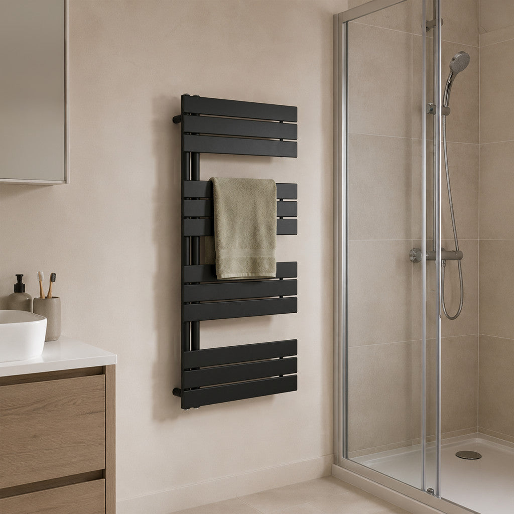Solaro Design Handtuchheizkörper 1200 x 600 mm, schwarz Sekundäres Bild