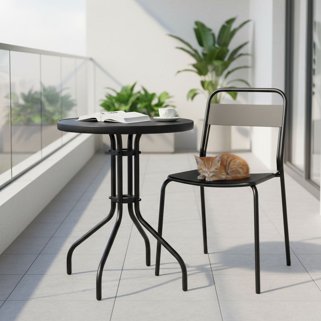 Runder Gartentisch mit Metallgestell 60 cm gehärtetes Glas, schwarz Sekundäres Bild