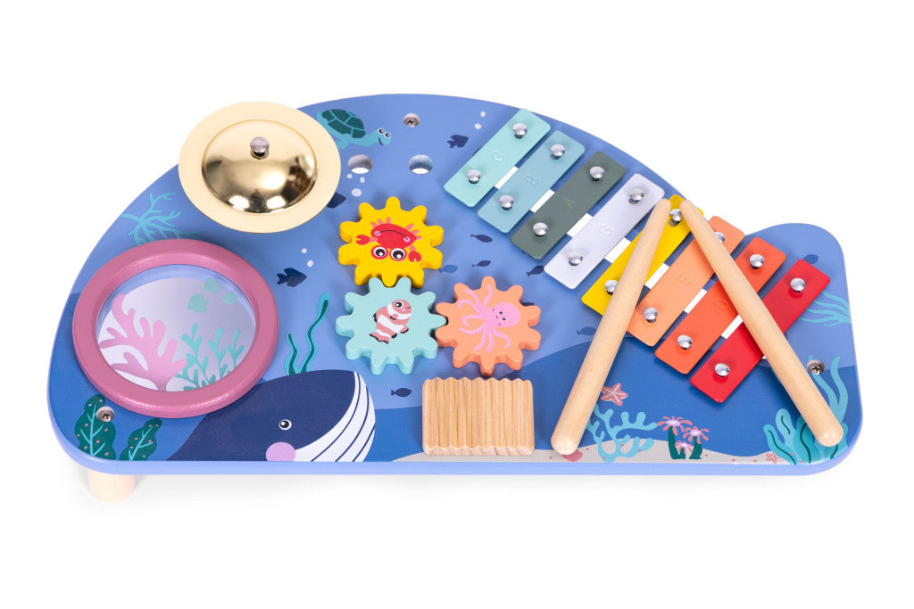 Instrumententisch mit Xylophon, Zimbeln, Tamburin und Shaker im maritimen Design Sekundäres Bild