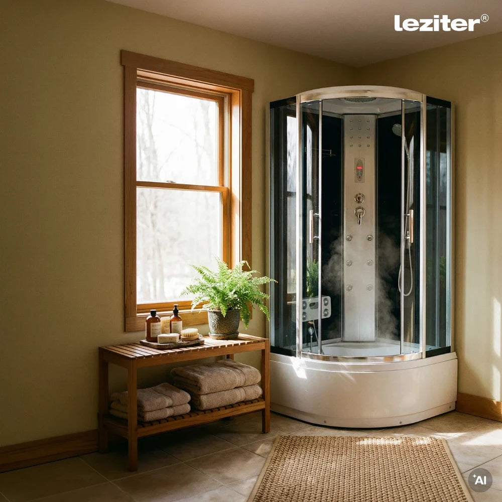 Vital Black 90x90 cm gebogene tiefe Badewanne Hydromassage-Duschkabine Sekundäres Bild