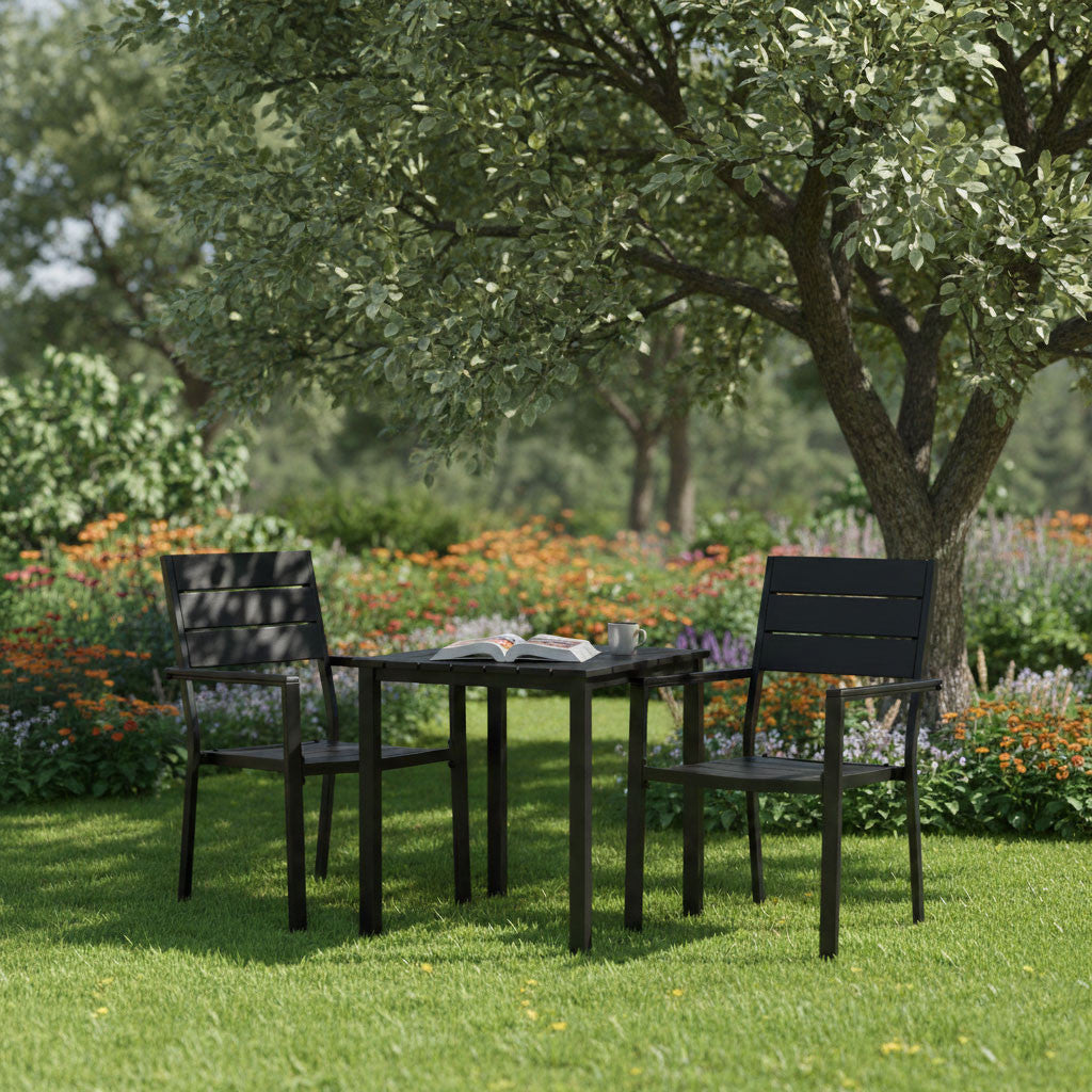 2er-Set Gartenstühle mit Metallgestell und Kunststoffsitz schwarz Sekundäres Bild